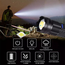 Linterna LED USB 2600mAh + Estrobo