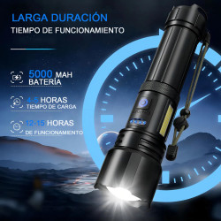 Linterna LED USB 5000mAh + COB + Powerbank + AAA