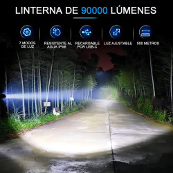 Linterna LED USB 5000mAh + COB + Powerbank + AAA